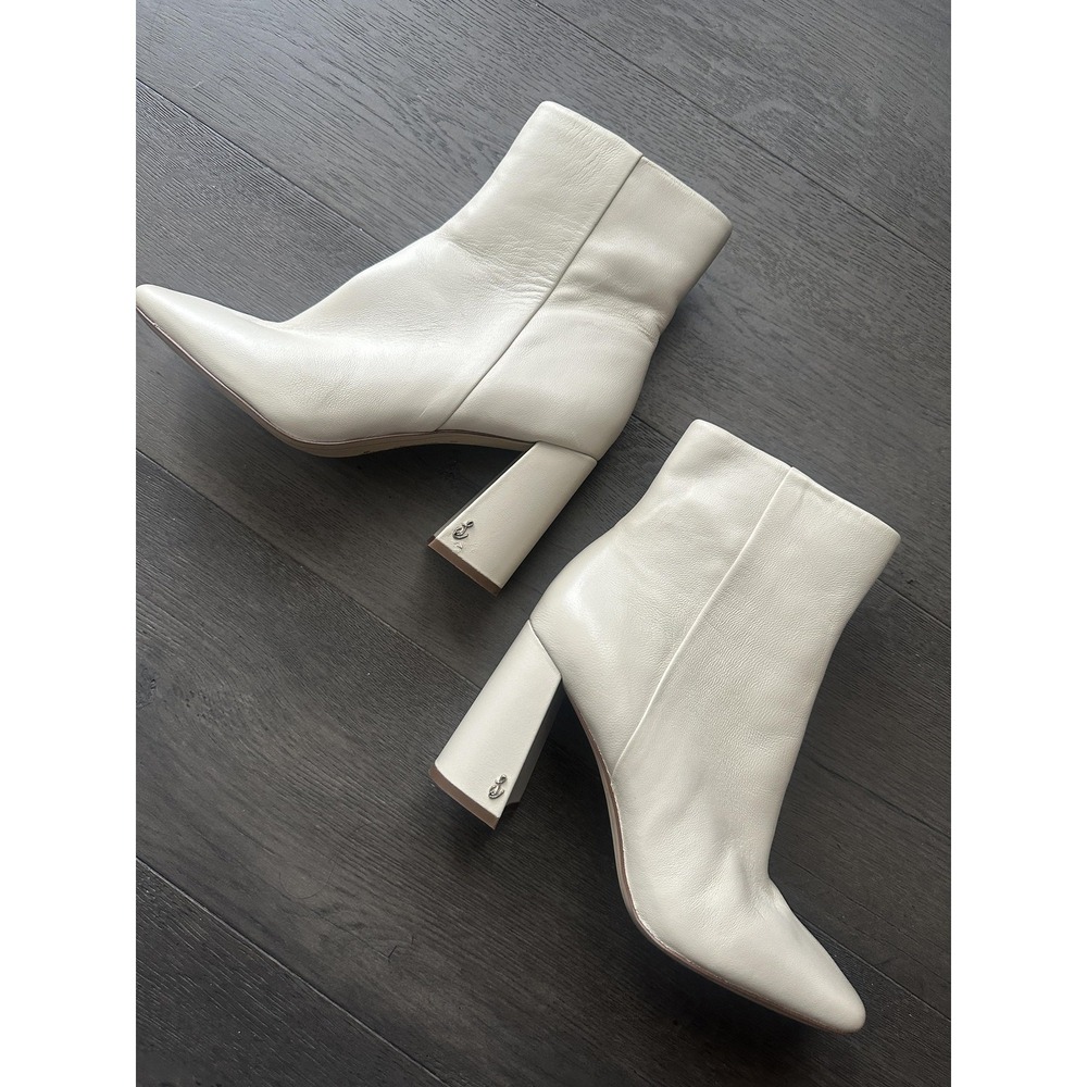 Sam Edelman Boots Womens Size 10 Ivory Codie Ankle Square Toe Block Heel Zip